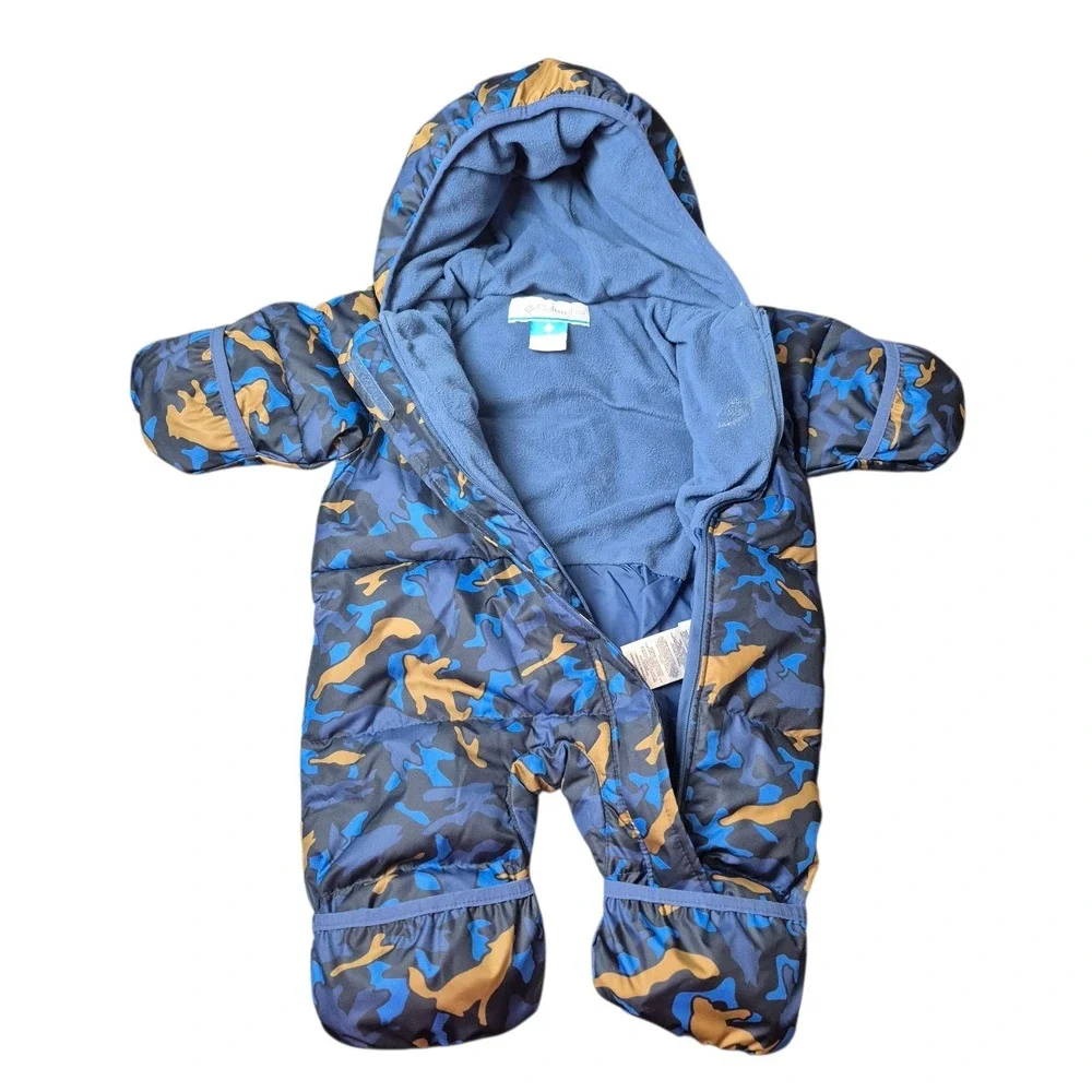 Columbia Infant Boys 0-3 Months Duck‎ Down Hooded Bunting Snowsuit Camo Blue